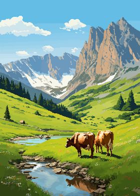 Swiss Cows Cute Pixel Art