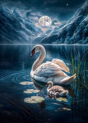 Moonlit Swan Serenity