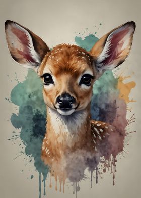 A fawn in water color