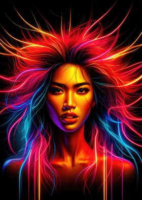 Asian Neon Glow Portrait