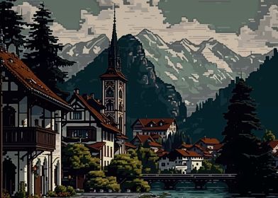 Thun Town Pixel Art