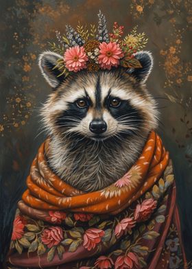 Raccoon with Flowers