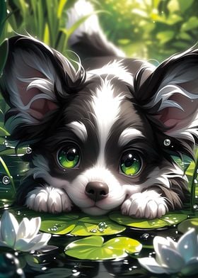 Little cute dog on searose
