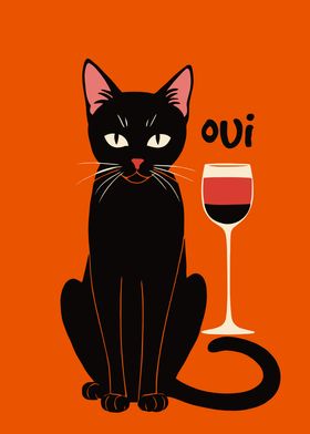 oui French cat wine poster