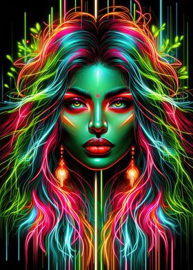 Vibrant Neon Goddess Art