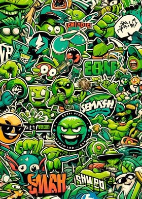 Stickerbomb Cartoon Green