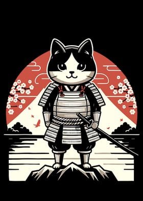 Funny Cat Retro Samurai