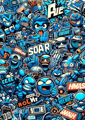 Stickerbomb Cartoon Blue