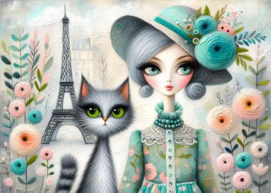 Chic Lady and Tabby Cat