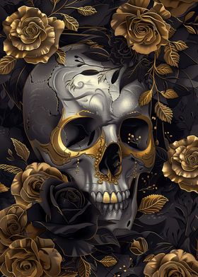 Skull With Gold Roses