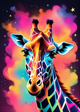 Neon Colorful Giraffe