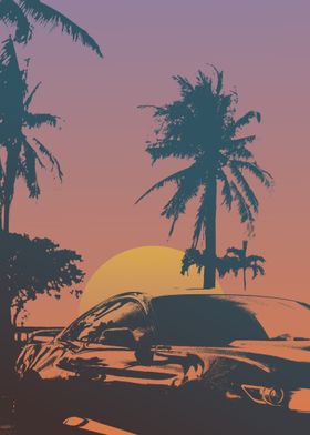 car in sunset