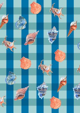 Deep Blue Seashell Plaid