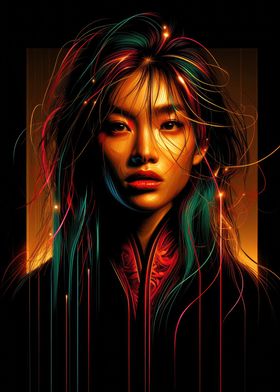 Neon Elegance Portrait Art