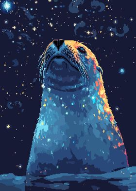 Retro Cute Seal Pixel Art