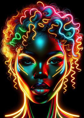 Neon Curly Hair Art