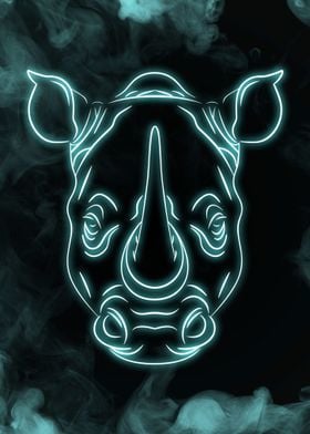 Neon Rhino in Blue Smoke