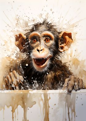 Funny monkey in the bath