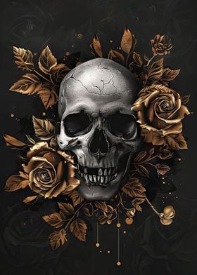 Skull With Gold Roses