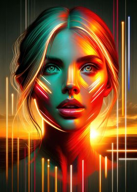 Neon Sunset Portrait Art