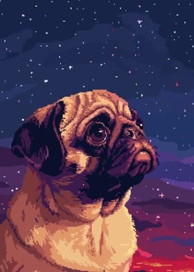 Cute Pug Dog Pixel Art