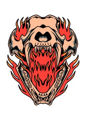 flaming tiger skull