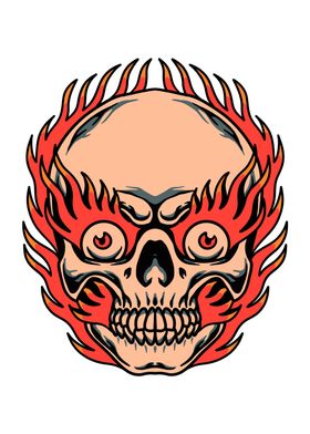 burning skull tattoo