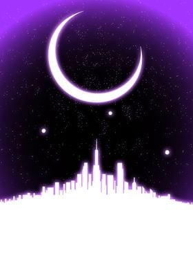 Neon Purple Skyline Moon