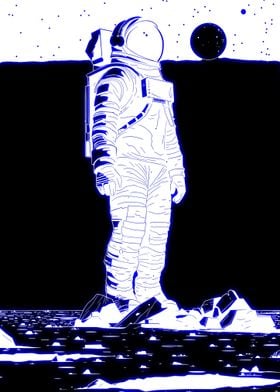 Neon Astronaut With Moon