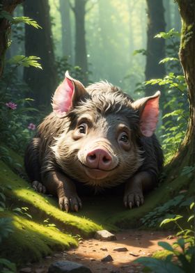 Curious Piglet in the Wood