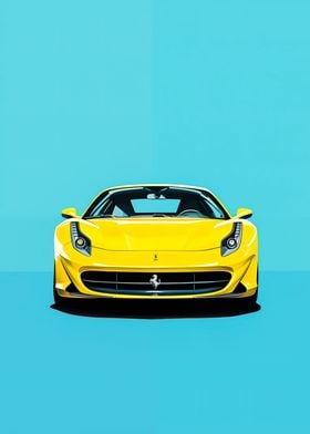 Yellow Ferrari car on blue