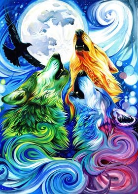 Howling Rainbow Wolves