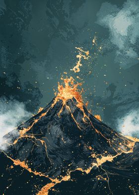 Erupting Volcano at Night