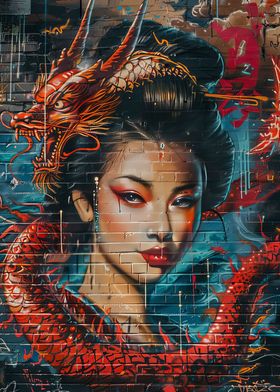 Geisha dragon wall