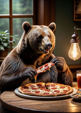 bear eating pizza funny