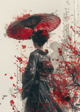 Geisha with Umbrella 