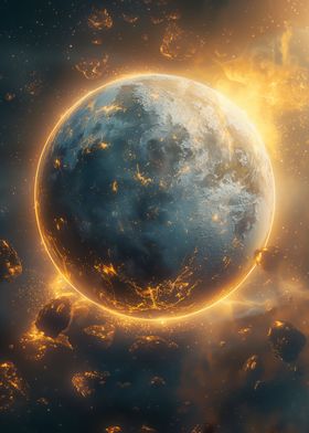 Fiery Glowing Moon Planet