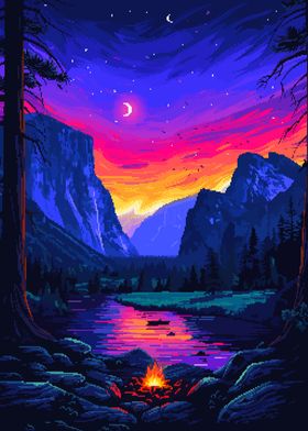 Yosemite Night Pixel Art