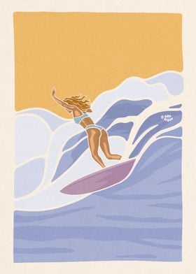 Surf girl big wave ocean