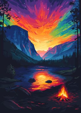 Yosemite Sunset Pixel Art