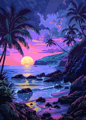 Retro Hawaii Pixel Art