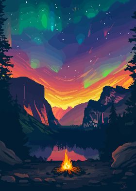 Yosemite Aurora Pixel Art