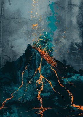 Erupting Volcano at Night
