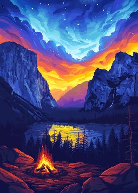 Yosemite Lake Pixel Art