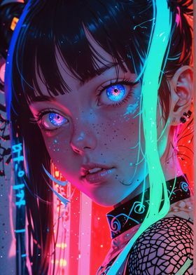 Anime Girl Neon Hair