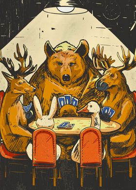 Wild animals playing cards