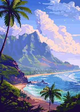 Kauai Hawaii Pixel Art