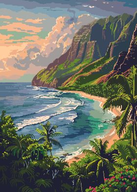 Hawaii Retro Pixel Art