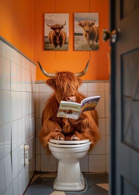 Highland Cow on the Toilet