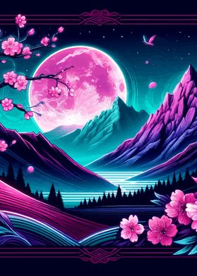 Pink Moon Mountain Scape